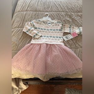 Heart Patterned Dress with Pink Tulle Skirt
